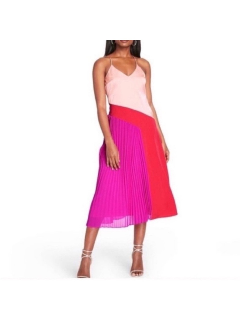 Cushnie x target colorblock pleated midi dress crisscross strap